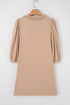 Casual Braided Trim Puff Sleeve Solid T Shirt Dress