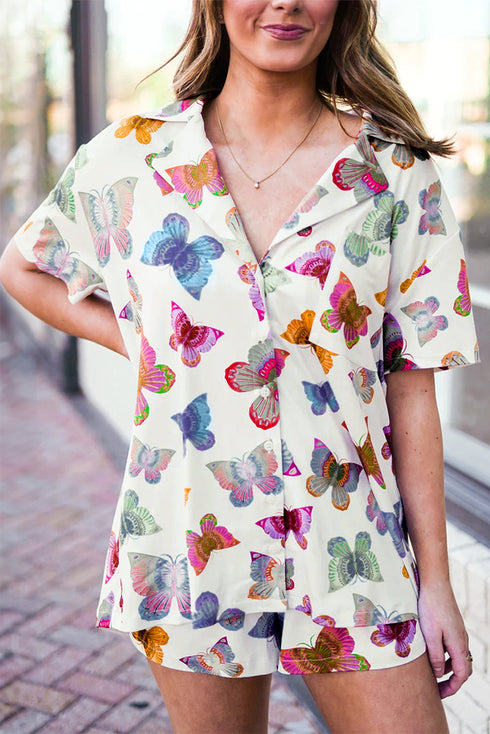 Casual Butterfly Pattern Short Sleeve Pajama Set Sleepwear