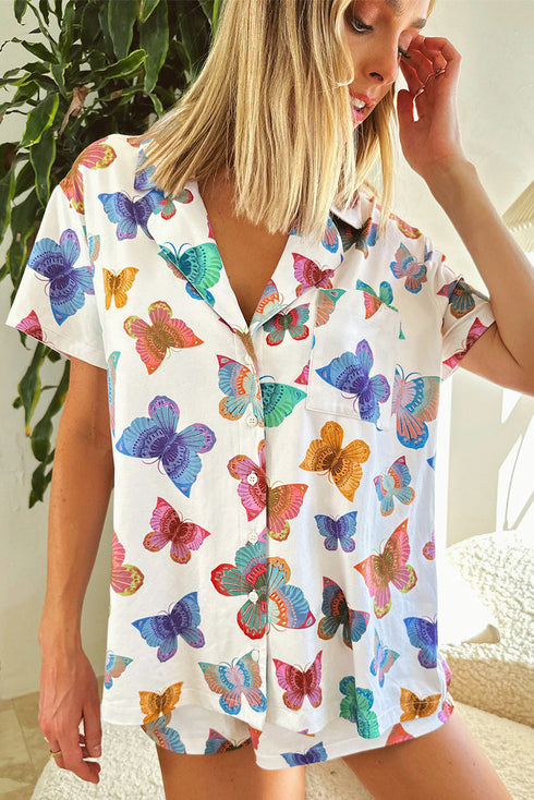 Casual Butterfly Pattern Short Sleeve Pajama Set Sleepwear