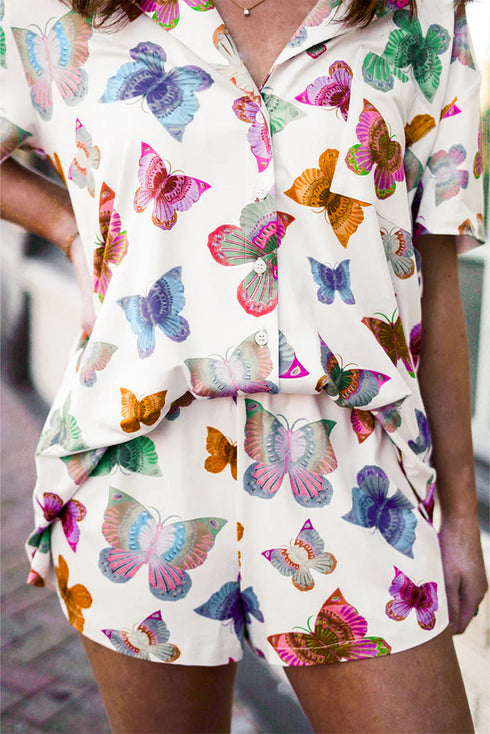 Casual Butterfly Pattern Short Sleeve Pajama Set Sleepwear