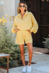 Casual Button Collar Drop Shoulder Pullover Coordinated Short Sets