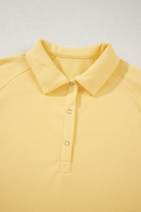 Casual Button Collar Drop Shoulder Pullover Coordinated Short Sets