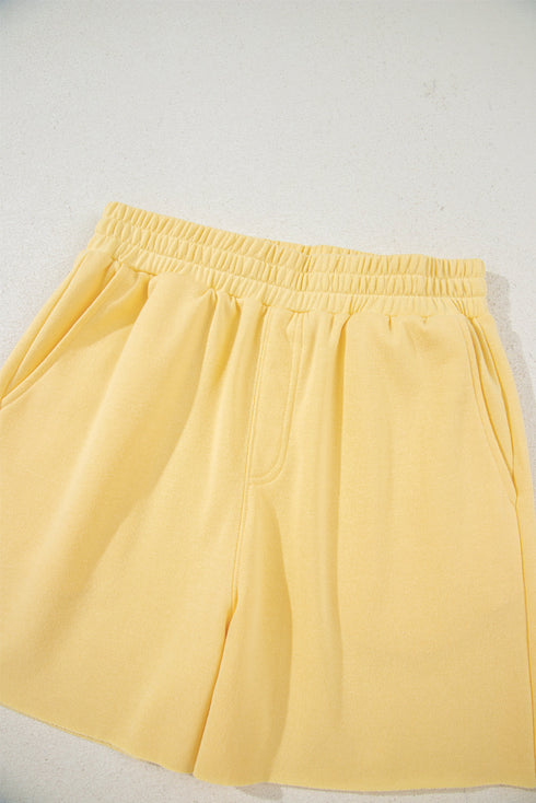 Casual Button Collar Drop Shoulder Pullover Coordinated Short Sets