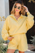 Casual Button Collar Drop Shoulder Pullover Coordinated Short Sets