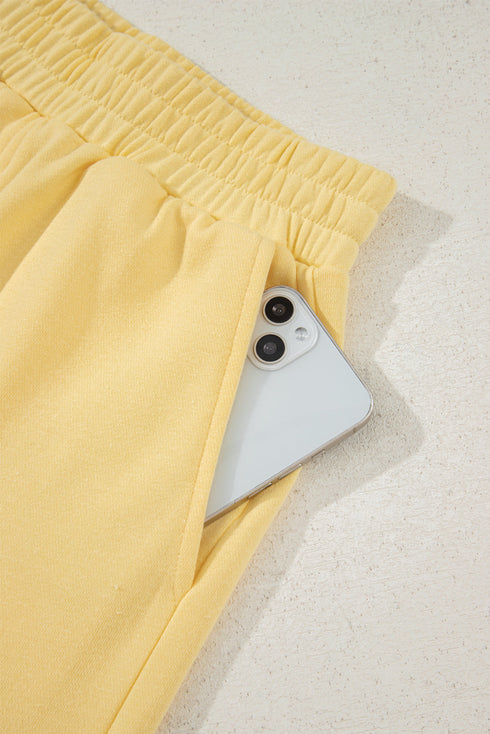 Casual Button Collar Drop Shoulder Pullover Coordinated Short Sets