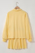 Casual Button Collar Drop Shoulder Pullover Coordinated Short Sets