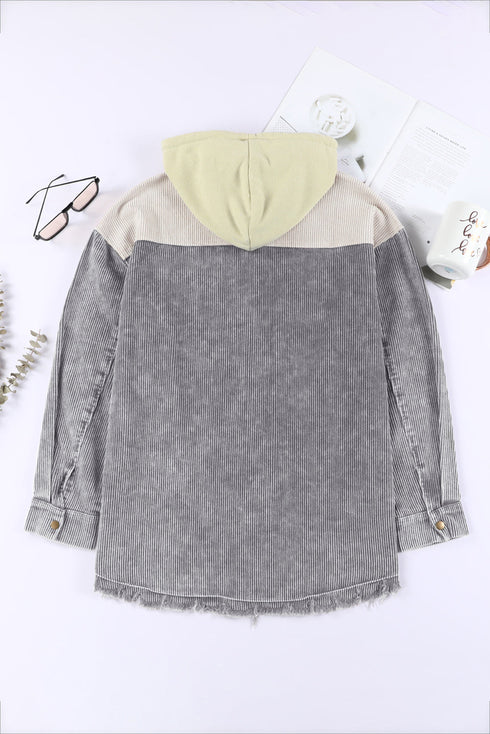 Casual Button Down Hooded Corduroy Shirt Jacket