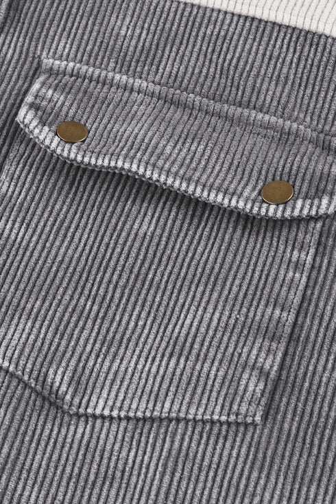 Casual Button Down Hooded Corduroy Shirt Jacket