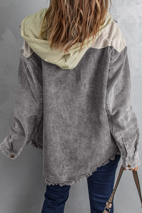 Casual Button Down Hooded Corduroy Shirt Jacket