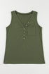 Casual Button Front Pocket V Neck Henley Tank