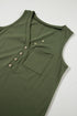 Casual Button Front Pocket V Neck Henley Tank
