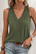 Casual Button Front Pocket V Neck Henley Tank
