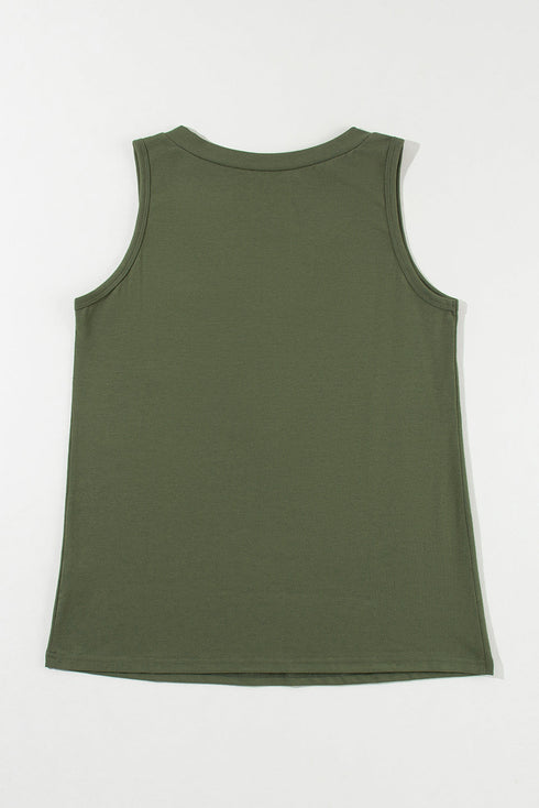 Casual Button Front Pocket V Neck Henley Tank