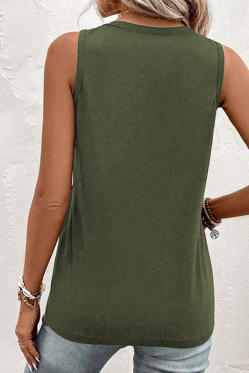 Casual Button Front Pocket V Neck Henley Tank