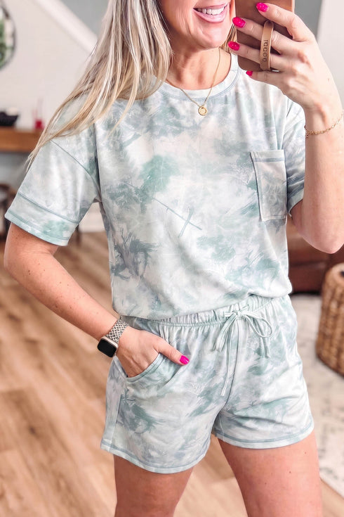 Casual Camouflage Abstract Print Elastic Waist Short Set