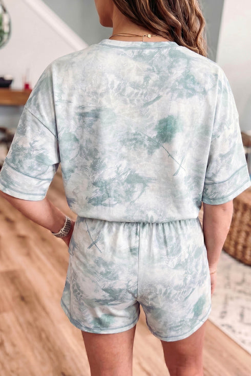 Casual Camouflage Abstract Print Elastic Waist Short Set