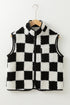 Casual Checkered Print Fleece Sherpa Collared Vest