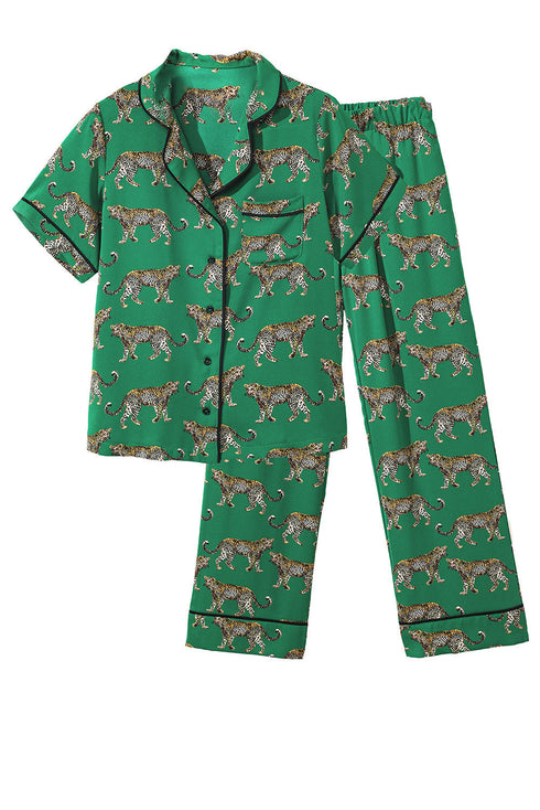 Casual Cheetah Print Short Sleeve Pant Sleepwear Set