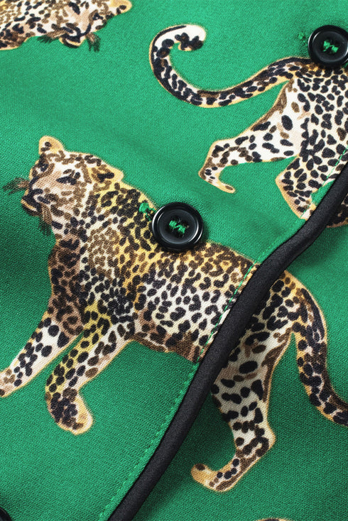 Casual Cheetah Print Short Sleeve Pant Sleepwear Set