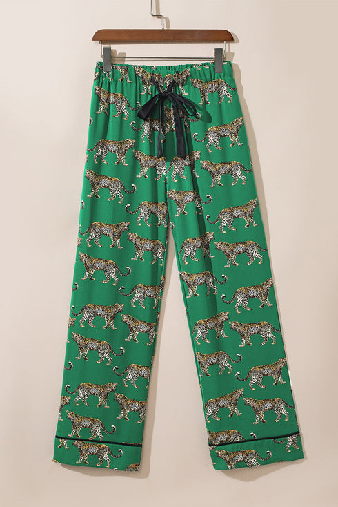 Casual Cheetah Print Short Sleeve Pant Sleepwear Set