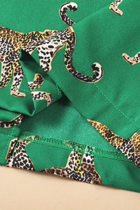 Casual Cheetah Print Short Sleeve Pant Sleepwear Set