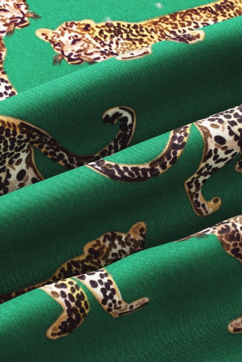 Casual Cheetah Print Short Sleeve Pant Sleepwear Set