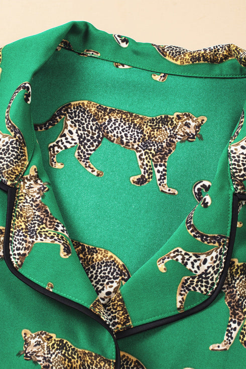 Casual Cheetah Print Short Sleeve Pant Sleepwear Set