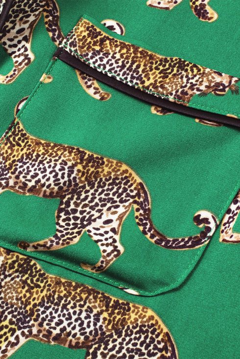 Casual Cheetah Print Short Sleeve Pant Sleepwear Set