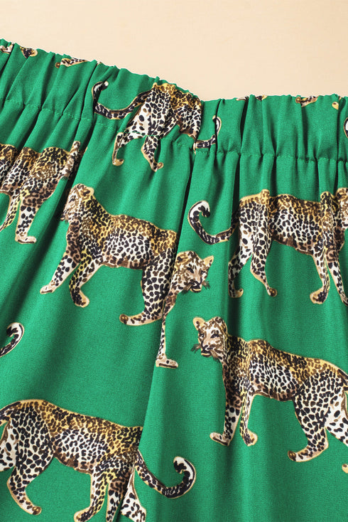 Casual Cheetah Print Short Sleeve Pant Sleepwear Set