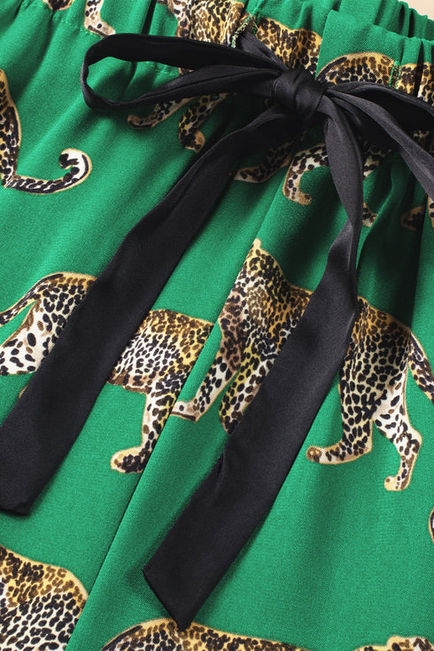 Casual Cheetah Print Short Sleeve Pant Sleepwear Set