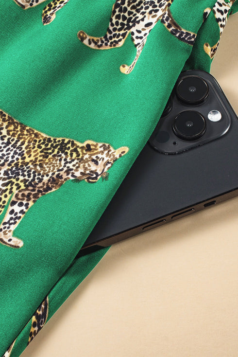 Casual Cheetah Print Short Sleeve Pant Sleepwear Set