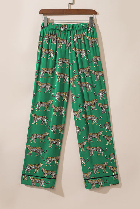 Casual Cheetah Print Short Sleeve Pant Sleepwear Set