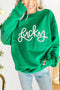 Casual Chenille Letter Embroidered Cotton Blend Pullover Sweatshirt