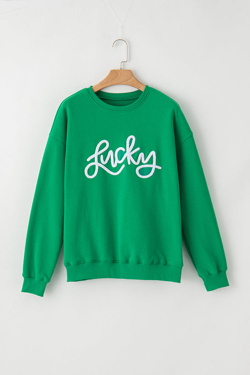 Casual Chenille Letter Embroidered Cotton Blend Pullover Sweatshirt