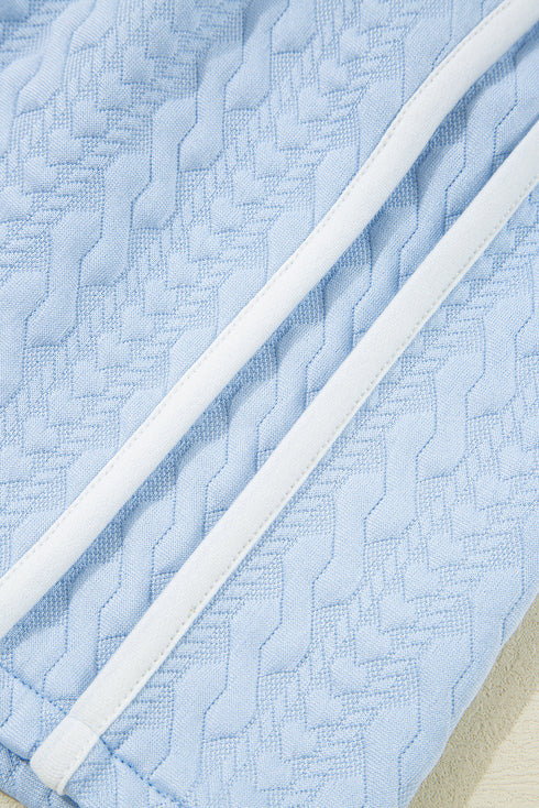 Casual Chic Textured Knit Contrast Trim Crewneck Tee And Pocketed Skirt Set