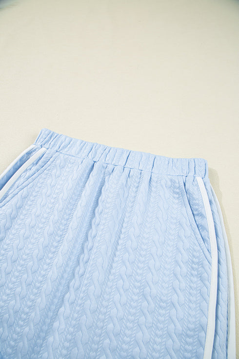 Casual Chic Textured Knit Contrast Trim Crewneck Tee And Pocketed Skirt Set