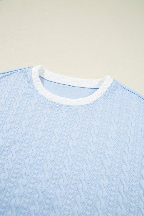 Casual Chic Textured Knit Contrast Trim Crewneck Tee And Pocketed Skirt Set