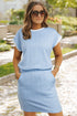 Casual Chic Textured Knit Contrast Trim Crewneck Tee And Pocketed Skirt Set