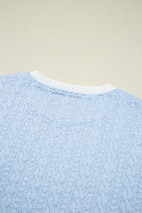 Casual Chic Textured Knit Contrast Trim Crewneck Tee And Pocketed Skirt Set