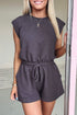Casual Cool Knit Open Back Cap Sleeve Drawstring Waist Pocket Romper