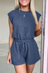 Casual Cool Knit Open Back Cap Sleeve Drawstring Waist Pocket Romper