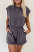 Casual Cool Knit Open Back Cap Sleeve Drawstring Waist Pocket Romper