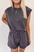 Casual Cool Knit Open Back Cap Sleeve Drawstring Waist Pocket Romper