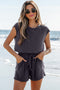 Casual Cool Knit Open Back Cap Sleeve Drawstring Waist Pocket Romper
