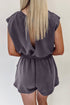 Casual Cool Knit Open Back Cap Sleeve Drawstring Waist Pocket Romper