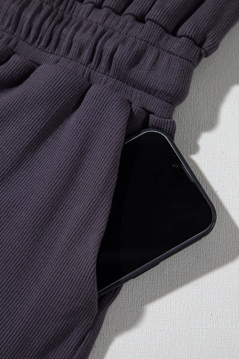 Casual Cool Knit Open Back Cap Sleeve Drawstring Waist Pocket Romper