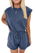Casual Cool Knit Open Back Cap Sleeve Drawstring Waist Pocket Romper