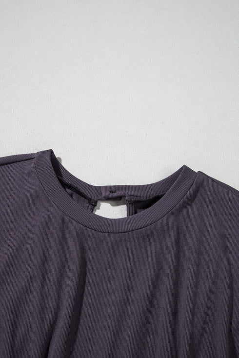 Casual Cool Knit Open Back Cap Sleeve Drawstring Waist Pocket Romper