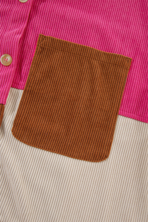 Casual Curved Hem Corduroy Pocket Shirt Jacket