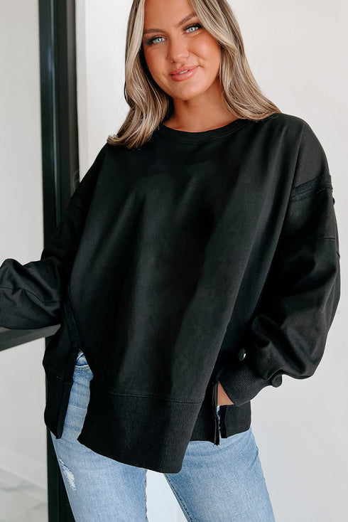 Casual Drop Shoulder Split Hem Pullover Sweatshirt